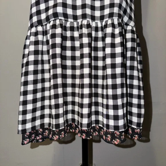 Princess Vera Wang Size L Black White Floral Gingham Dress Spaghetti Strap - Picture 2 of 7